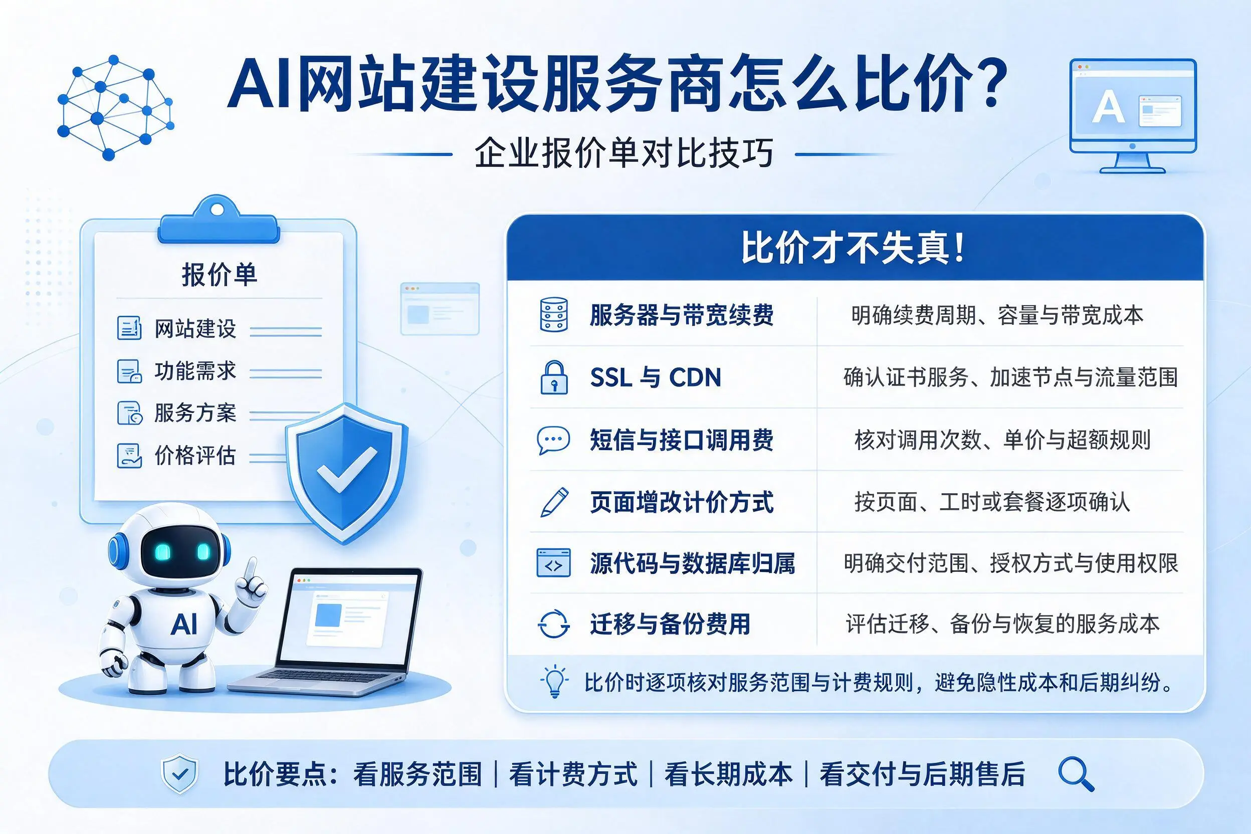 AI网站建设服务商怎么比价?西藏企业报价单对比技巧